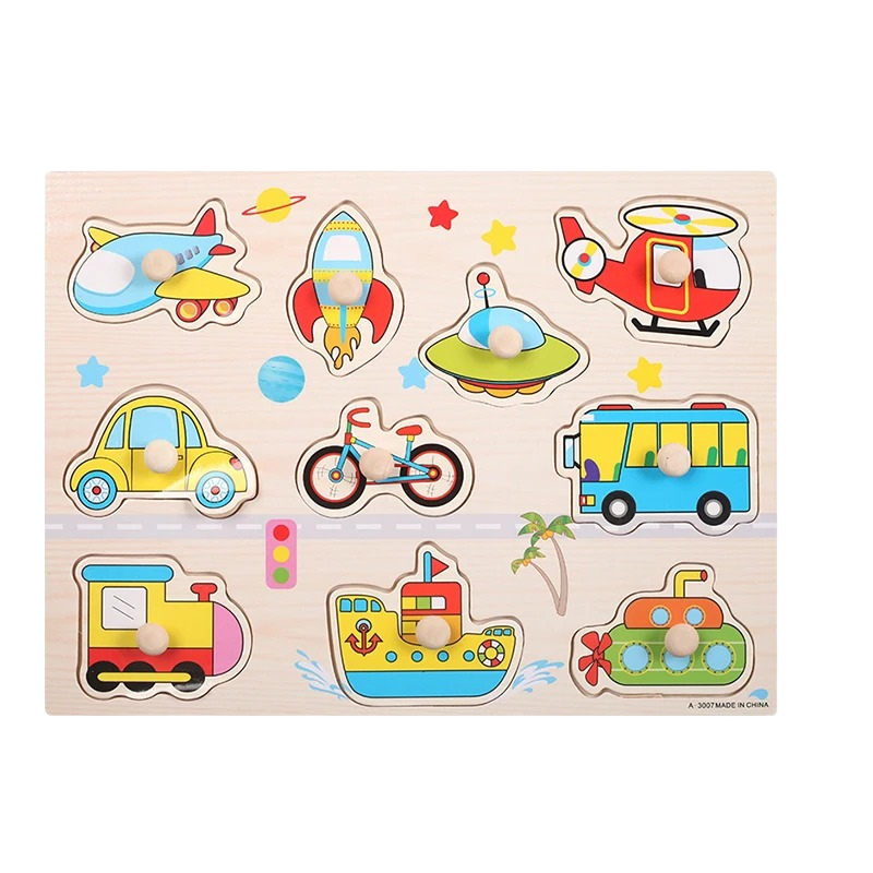 Kolorowa edukacyjna układanka dla dzieci z motywami zwierząt i owoców, idealna do wczesnego rozwoju poznawczego.