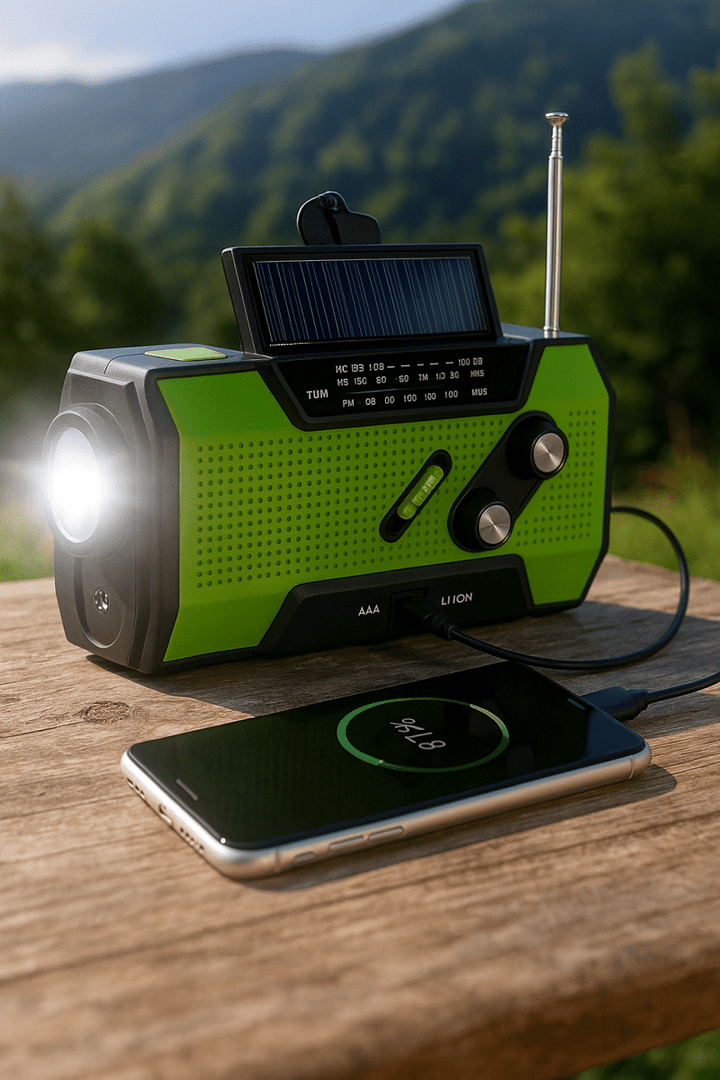 Wielofunkcyjne ładowalne radio survivalowe z latarką i alarmem SOS do przygód na świeżym powietrzu i w nagłych wypadkach