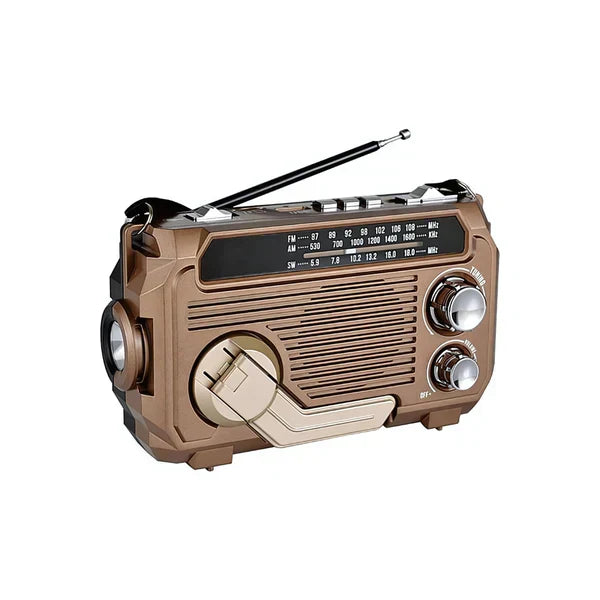 Przenośne radio awaryjne z mocną latarką LED, korbką, baterią 2500 mAh, idealne na łono natury i nagłe wypadki.