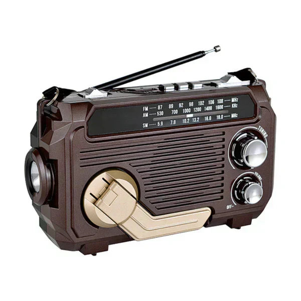 Przenośne radio awaryjne z mocną latarką LED, korbką, baterią 2500 mAh, idealne na łono natury i nagłe wypadki.