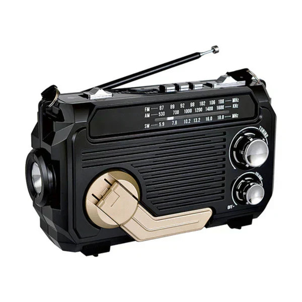 Przenośne radio awaryjne z mocną latarką LED, korbką, baterią 2500 mAh, idealne na łono natury i nagłe wypadki.