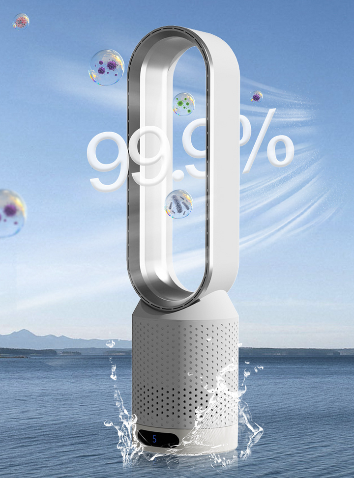 Nowoczesny klimatyzator 3 w 1 z filtrem HEPA, kompaktowy design, oczyszcza i chłodzi powietrze, idealny dla zdrowego klimatu wewnętrznego.