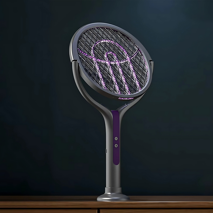 Elektryczna rakietka na owady 3w1 z lampą UV i teleskopową rączką, idealna do użytku wewnątrz/na zewnątrz