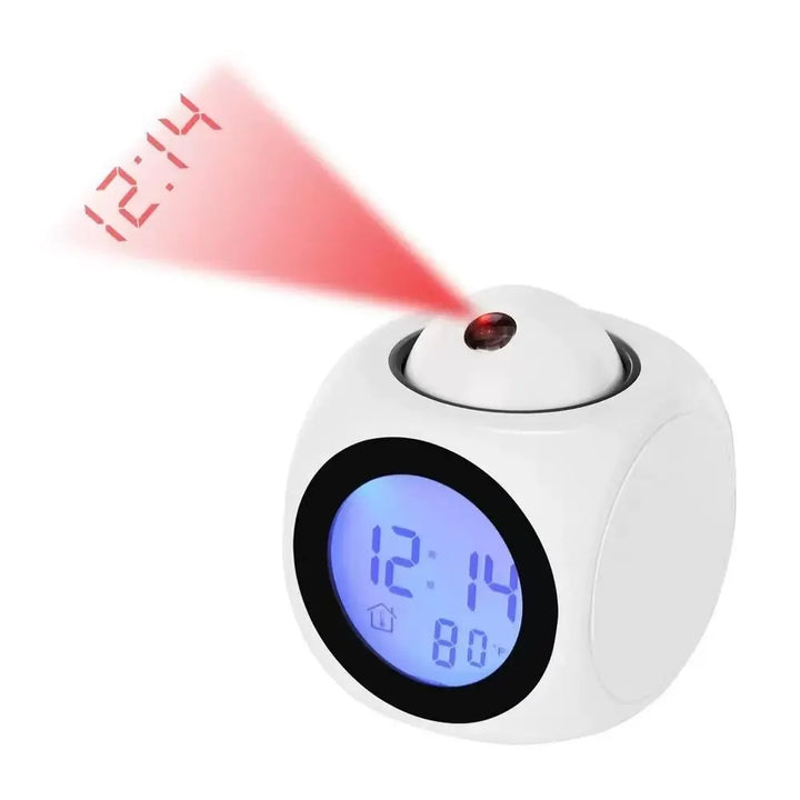 Cyfrowy budzik LED ProjecTime z projekcją czasu na ścianie, kompaktowy nowoczesny design, jasny wyświetlacz.