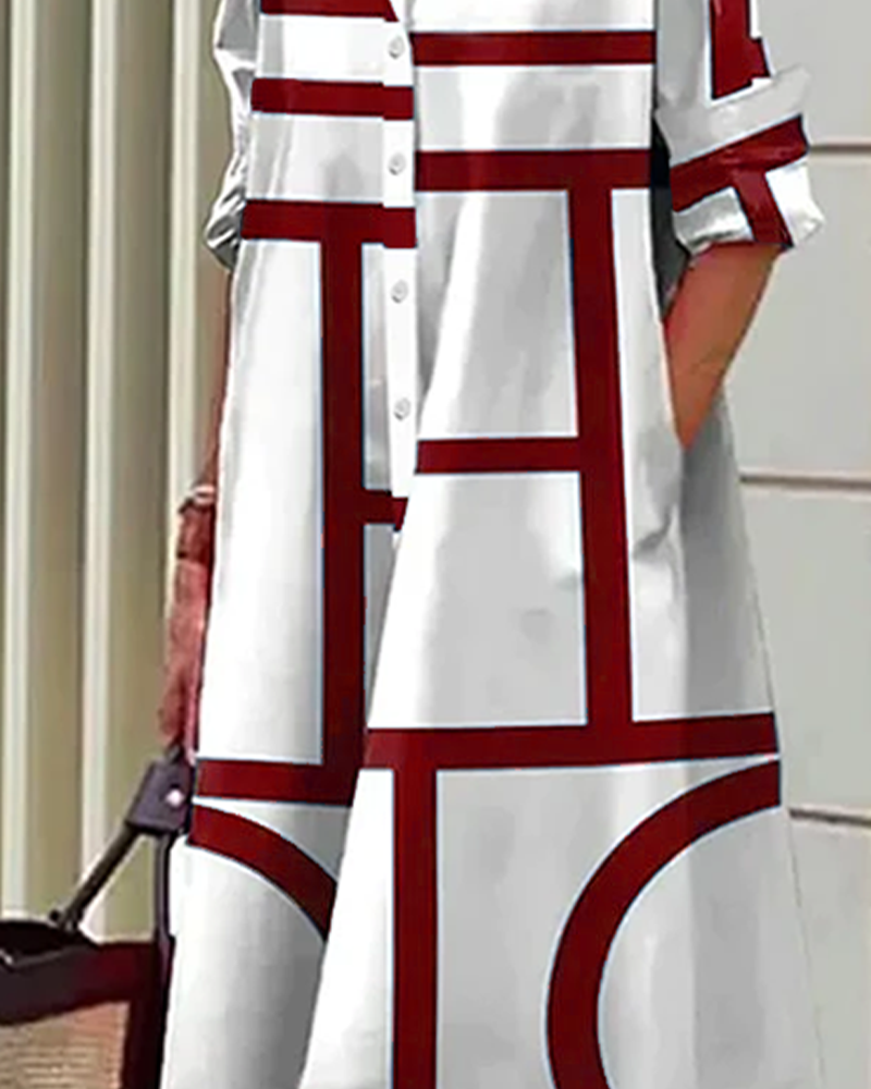 Sukienka Estelle z geometrycznym wzorem i bocznymi kieszeniami, elegancka i nowoczesna, widok ogólny.