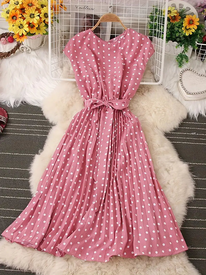 Damska Plisowana Sukienka w Groszki, elegancka i nowoczesna, z wygodnego materiału, szykowny design dla każdej sylwetki