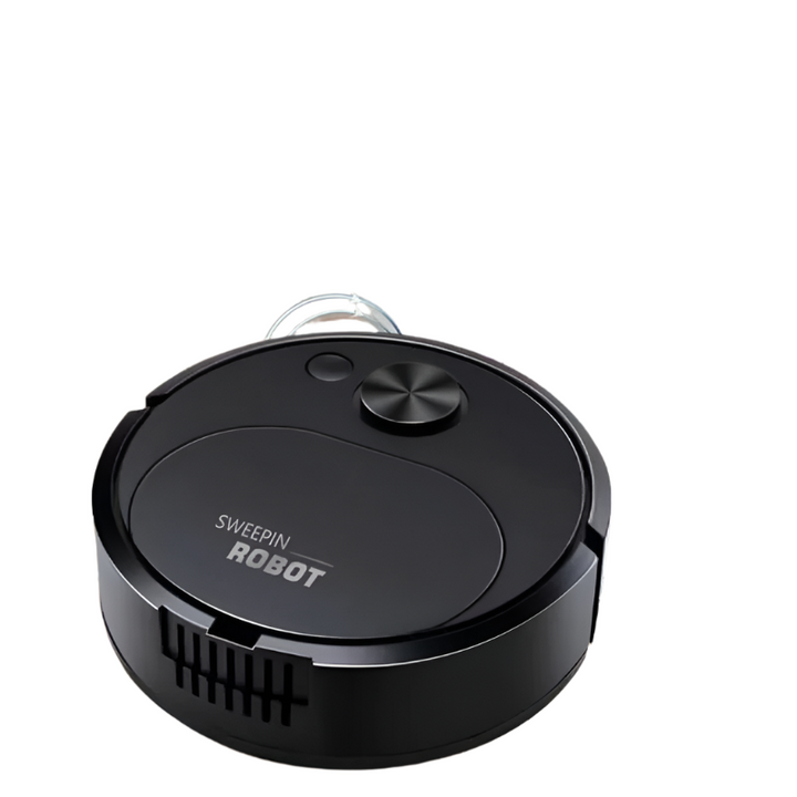 Czarno-biały robot odkurzający 3-w-1, kompaktowa konstrukcja, odkurza, zamiata, zmywa, idealny do wydajnego i cichego sprzątania domu