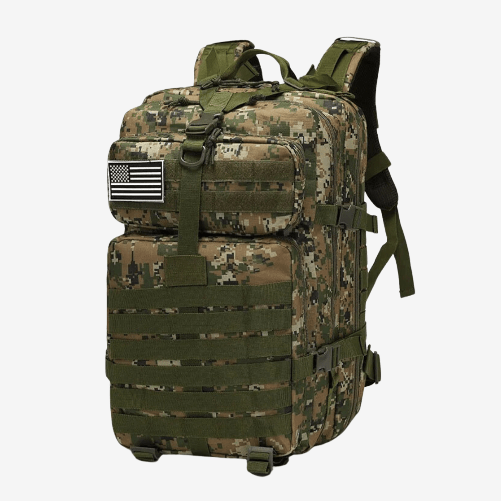 Wodoodporny plecak 50L z wytrzymałego nylonu, z trzema przegródkami, systemem MOLLE, idealny na świeżym powietrzu i piesze wycieczki.