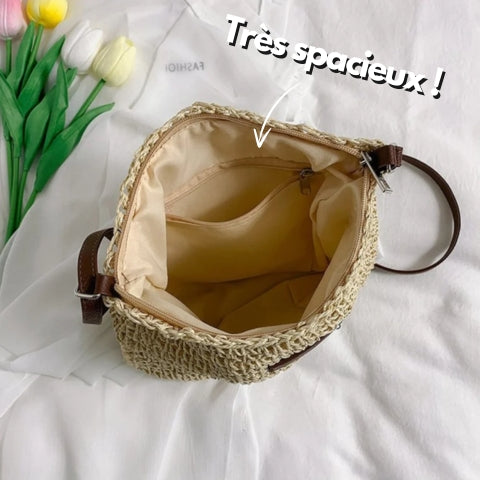 Damska torba na ramię Léandre w kolorze beżowym z detalami ze skóry wegańskiej i regulowanym paskiem.