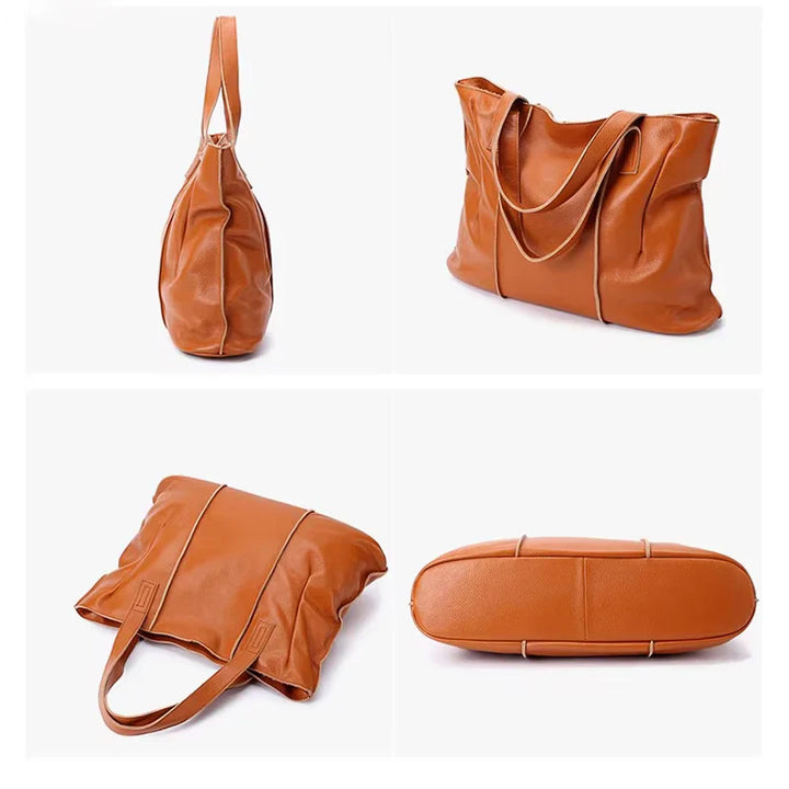 Duża shopperka ze skóry, kolor camel, z zamkiem, idealna dla nowoczesnej i eleganckiej kobiety.