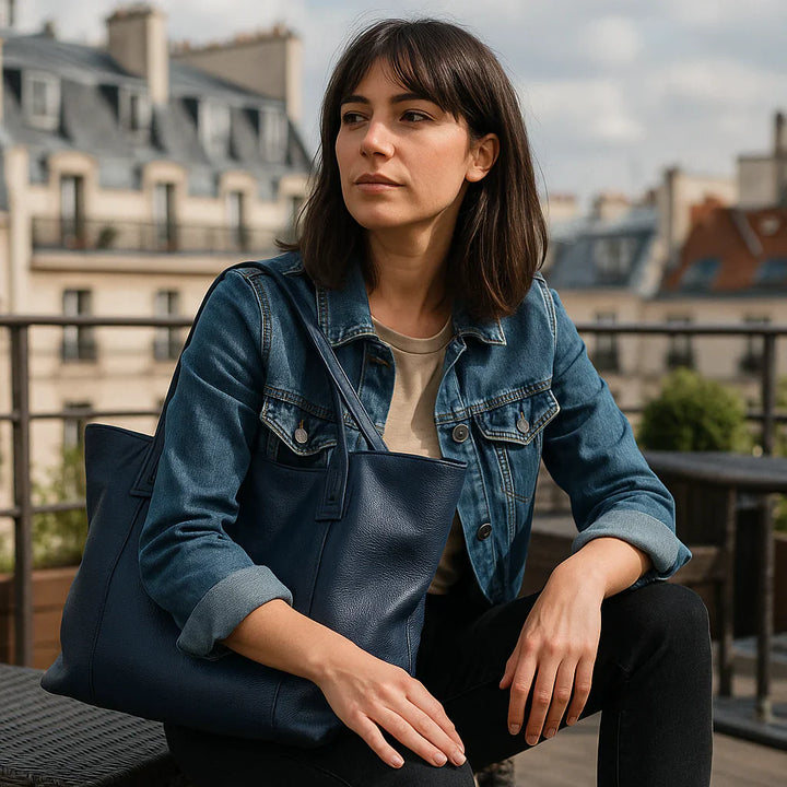 Duża shopperka ze skóry, kolor camel, z zamkiem, idealna dla nowoczesnej i eleganckiej kobiety.