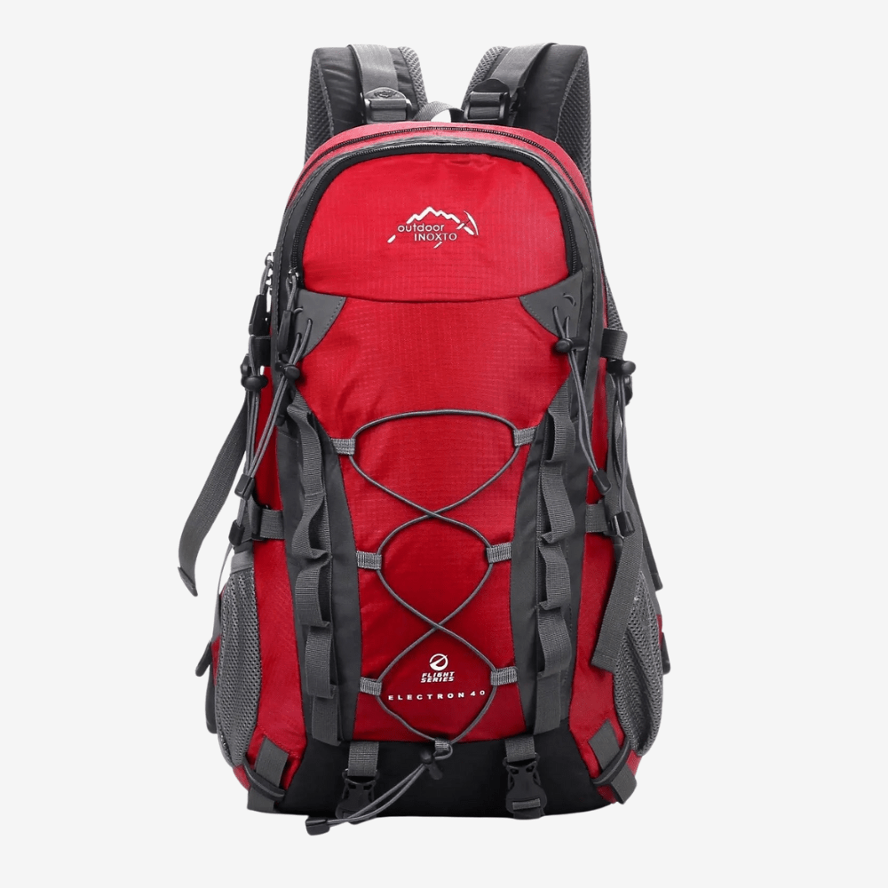 Niebieski plecak trekkingowy 40L, wentylowane plecy, regulowane szelki, idealny na wędrówki, duża pojemność, ergonomiczny design.