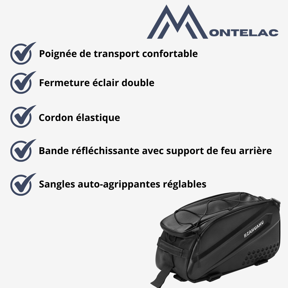 "Sacoche vélo rigide 25L imperméable, fixée sur porte-bagages, idéale cyclotourisme et trajets urbains, polyester résistant."