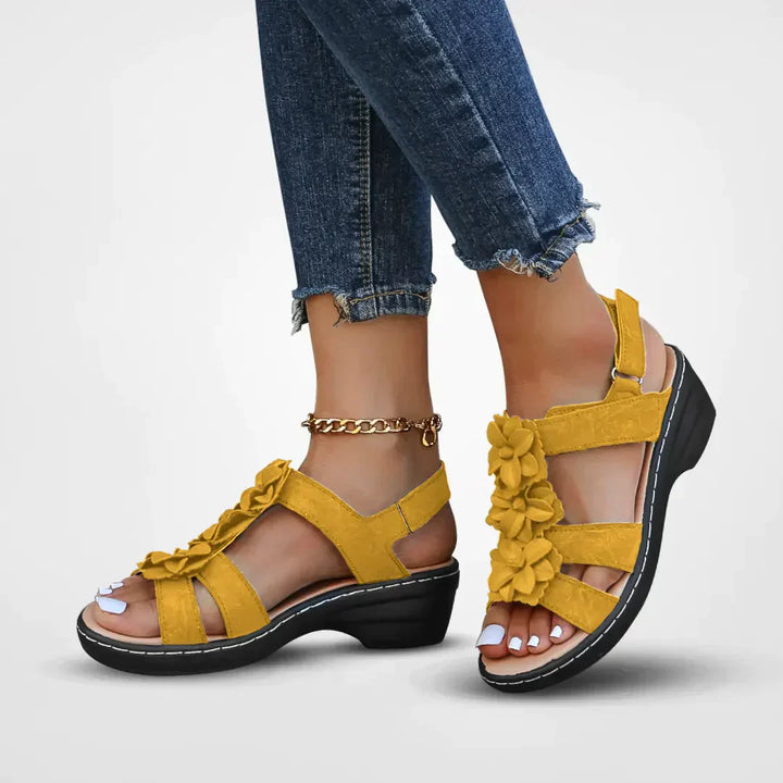 Damskie sandały boho z kwiatami, wygodne letnie buty na platformie