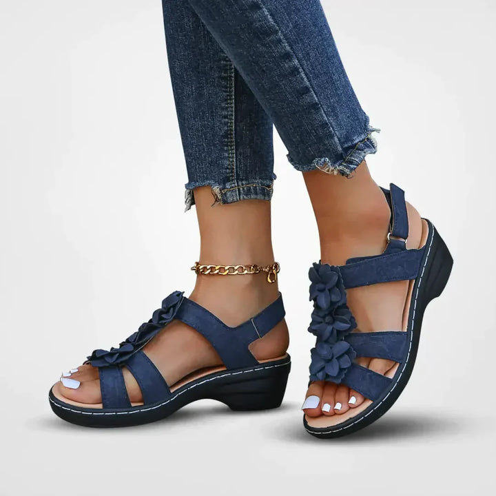 Damskie sandały boho z kwiatami, wygodne letnie buty na platformie