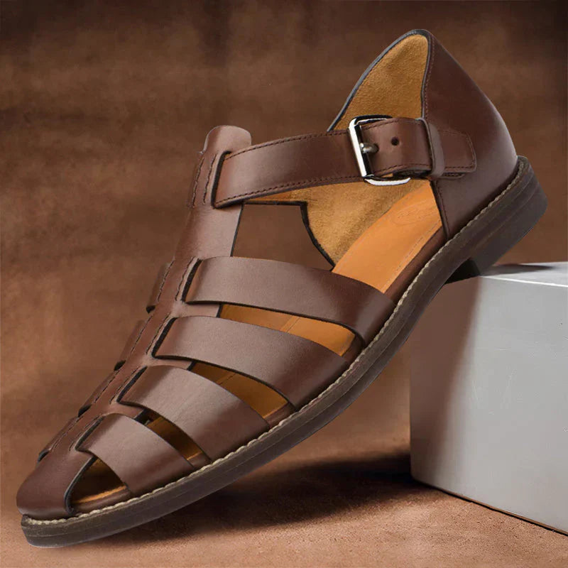 Męskie sandały skórzane, czarne, buty na lato