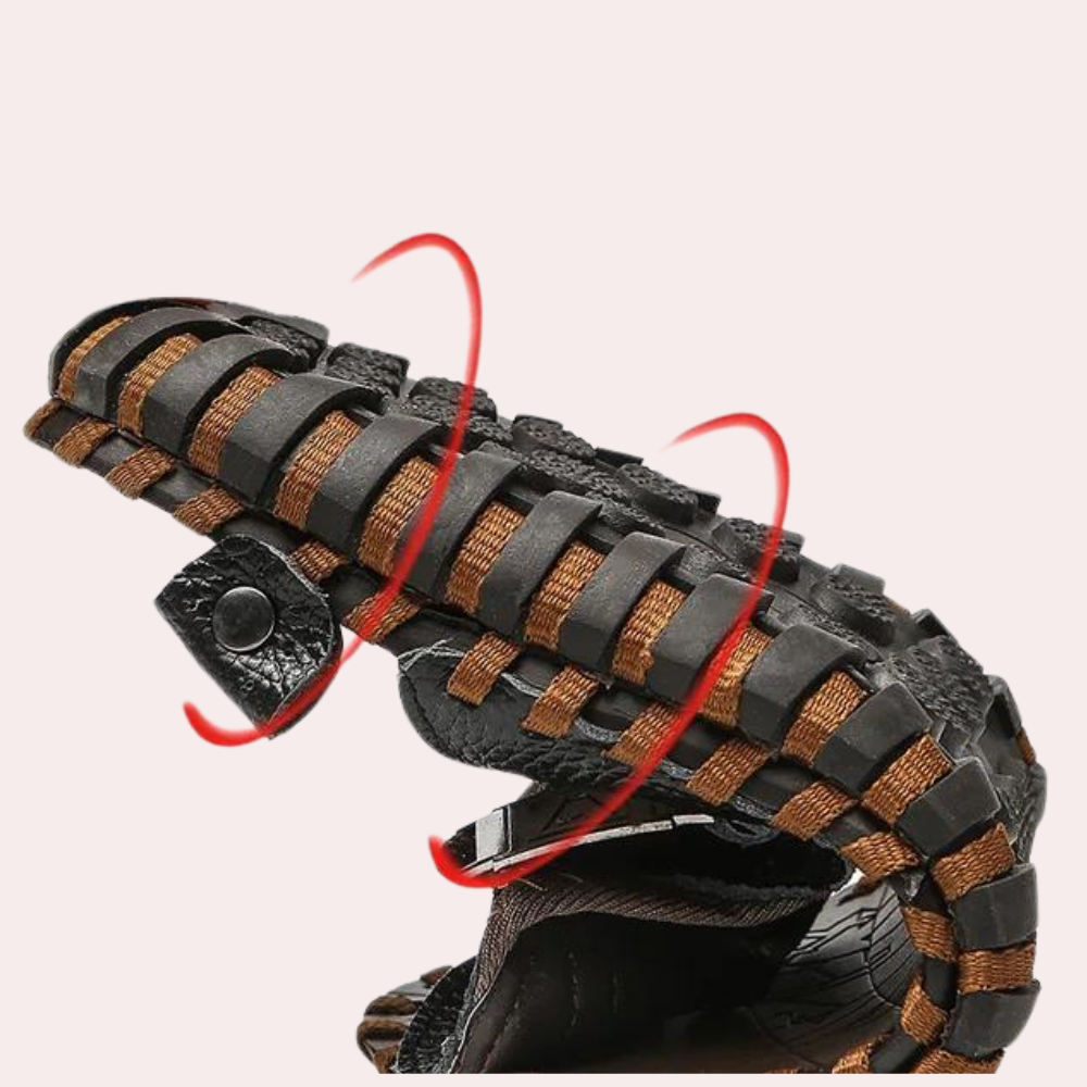 Luksusowe męskie sandały skórzane w kolorze brązowym z masującą podeszwą. Elegancki i wyrafinowany design dla optymalnego komfortu.