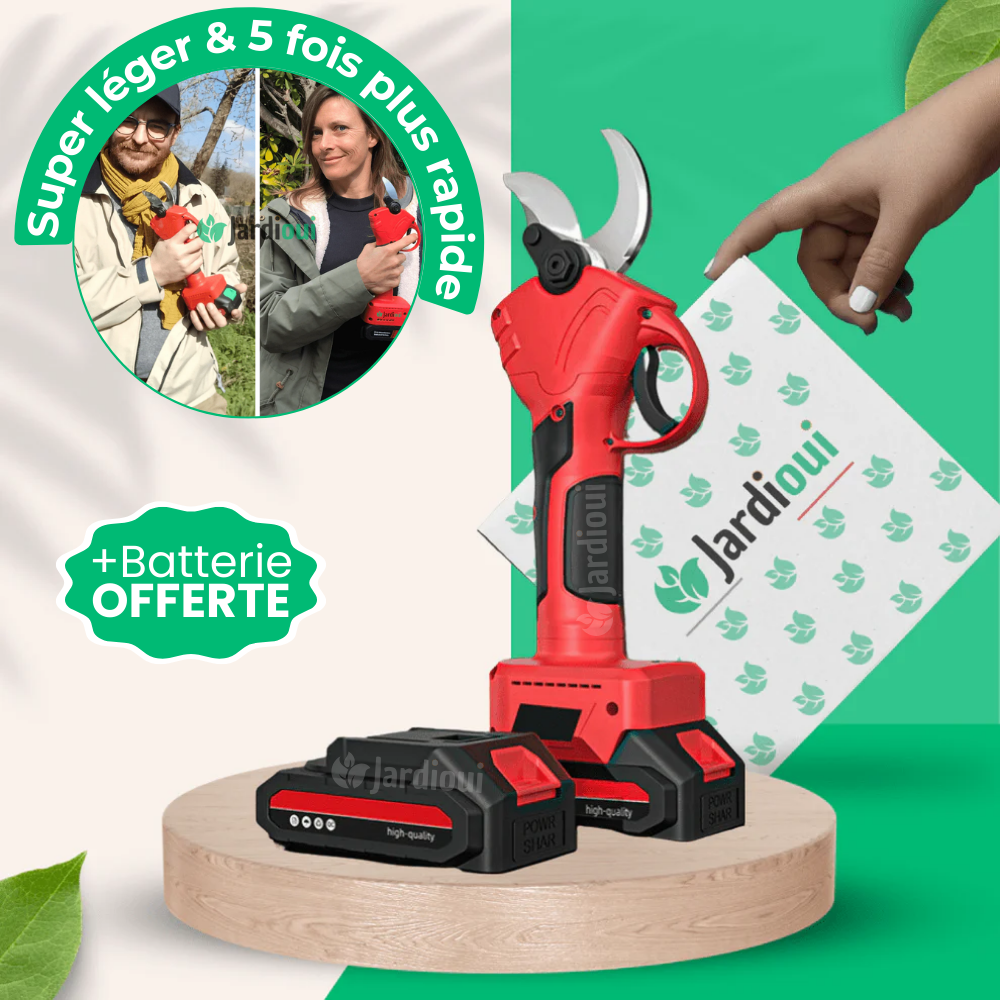 Bezprzewodowe nożyce elektryczne z ostrzem stalowym, ergonomiczne, z dołączoną baterią dla wydajnego i łatwego ogrodnictwa.