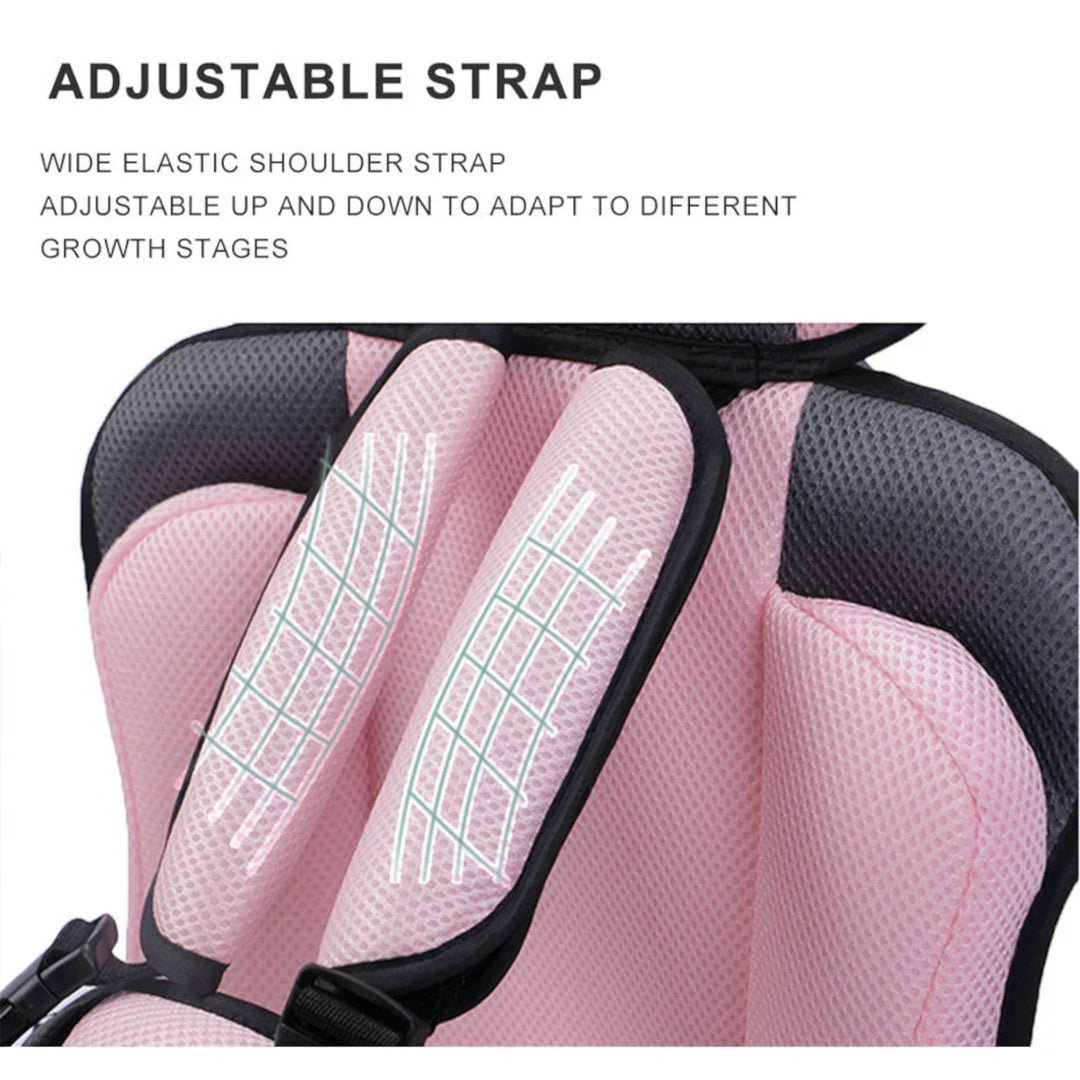Fotelik samochodowy dla dzieci z 5-punktową uprzężą, bawełnianymi poduszkami, przewiewną tkaniną, w różnych kolorach, dla bezpieczeństwa i komfortu.