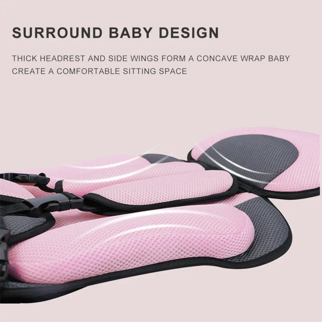 Fotelik samochodowy dla dzieci z 5-punktową uprzężą, bawełnianymi poduszkami, przewiewną tkaniną, w różnych kolorach, dla bezpieczeństwa i komfortu.