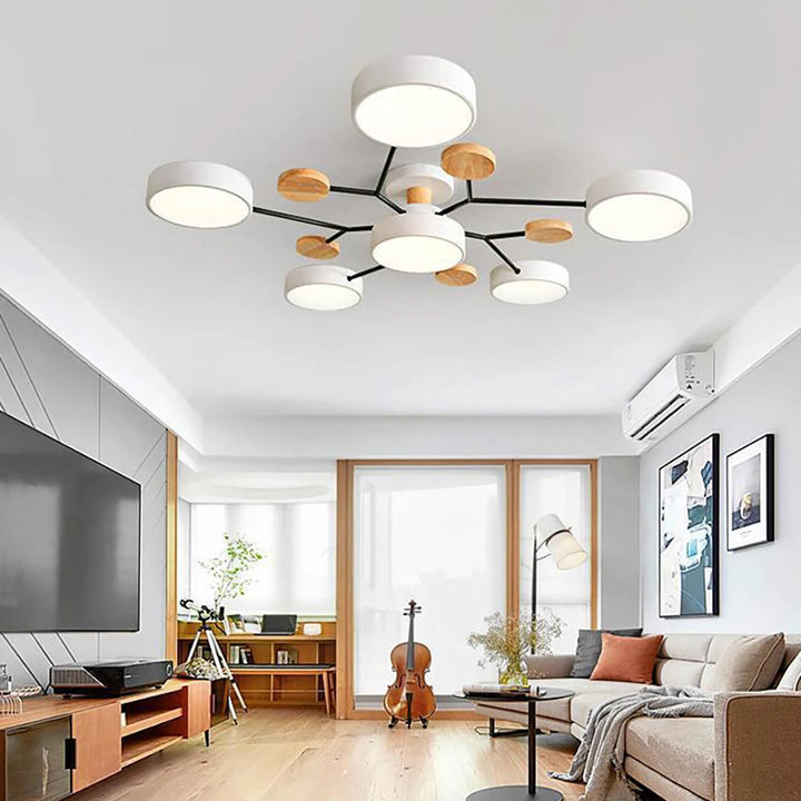 Nowoczesna, smukła lampa sufitowa. Designerskie oświetlenie LED do salonu lub biura, metalowa lampa dekoracyjna.