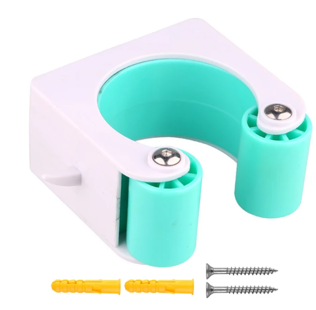 Solidny plastikowy uchwyt ścienny na rower, niebieski, optymalizujący przestrzeń i ułatwiający praktyczne pionowe przechowywanie.