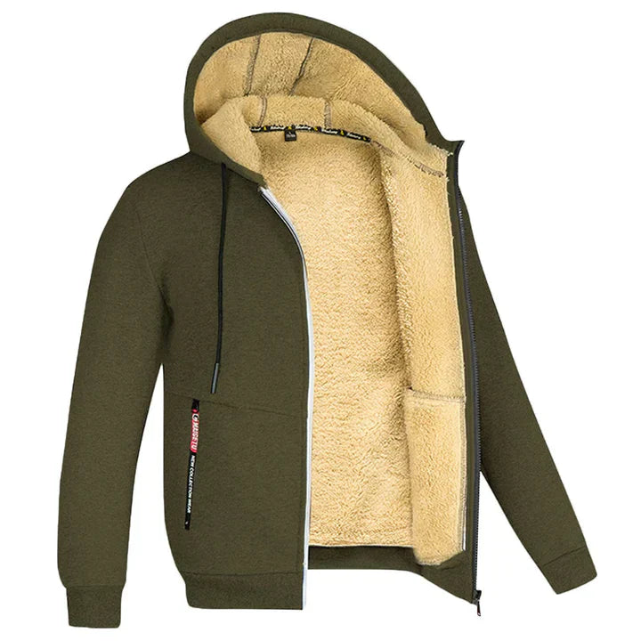 Męska bluza polarowa z kapturem na zamek na zimę, nowoczesny styl, dostępna w różnych kolorach i rozmiarach S do 3XL.