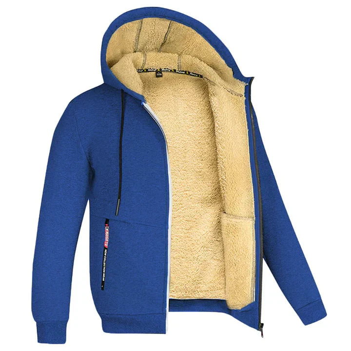 Męska bluza polarowa z kapturem na zamek na zimę, nowoczesny styl, dostępna w różnych kolorach i rozmiarach S do 3XL.