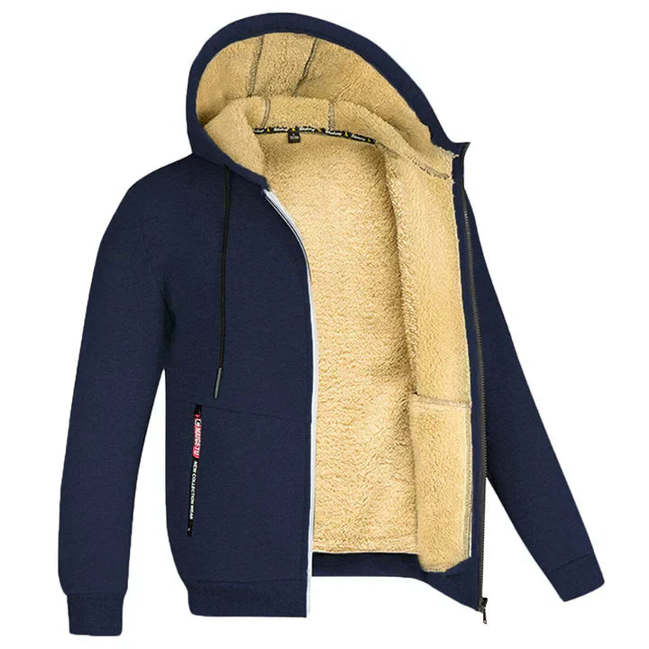 Męska bluza polarowa z kapturem na zamek na zimę, nowoczesny styl, dostępna w różnych kolorach i rozmiarach S do 3XL.