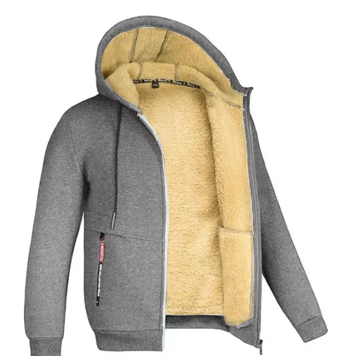 Męska bluza polarowa z kapturem na zamek na zimę, nowoczesny styl, dostępna w różnych kolorach i rozmiarach S do 3XL.
