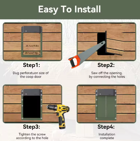 Solidny automatyczny system drzwi do kurnika, ochrona kur, spersonalizowane sterowanie, wielokolorowy zewnętrzny.