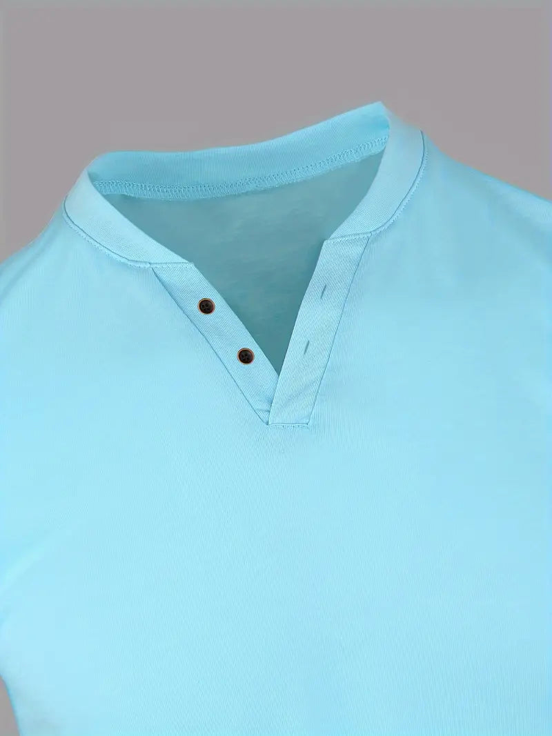 Męska elegancka koszulka Henley w kolorze zielonym, klasyczny krój, lekki i oddychający materiał, swobodny i wyrafinowany styl.