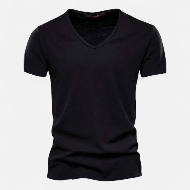 Męski t-shirt bawełniany z dekoltem w serek, krótkimi rękawami, miękki, przewiewny, nowoczesny i wygodny, idealny na każdą okazję.