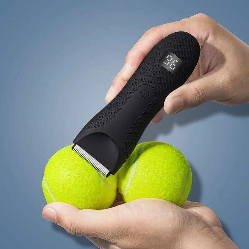 Wodoodporny trymer do ciała dla mężczyzn o ergonomicznym kształcie i wskaźnikiem LED, idealny do precyzyjnego i komfortowego golenia.