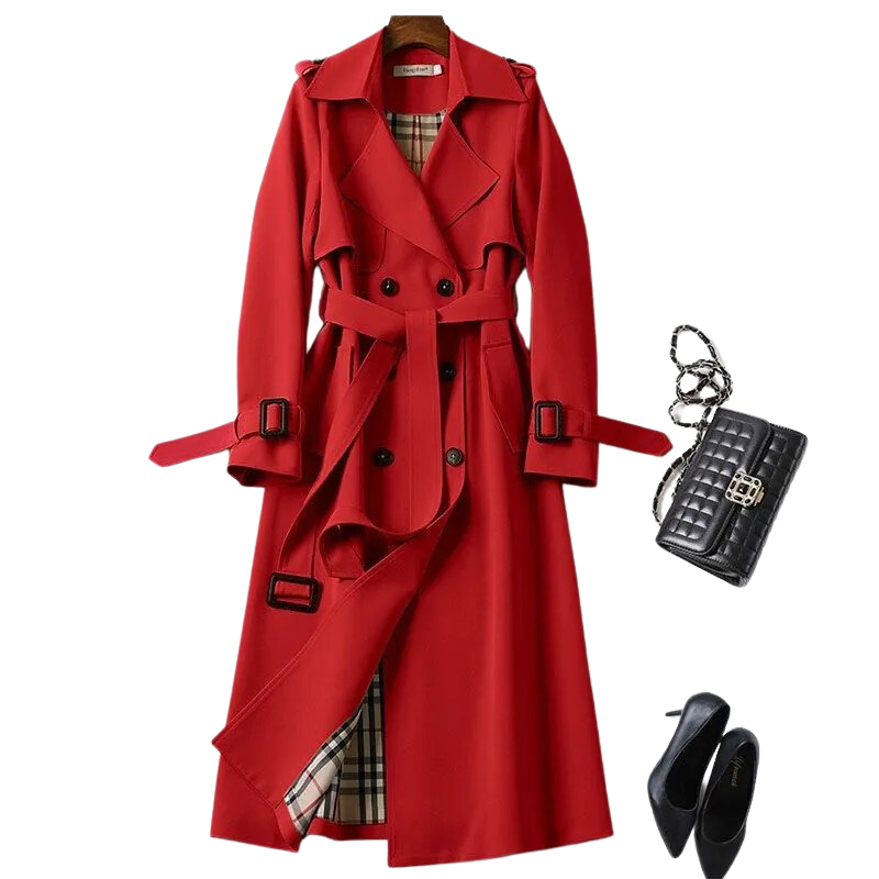 Elegancki damski płaszcz typu trench, lekki, o klasycznym i ponadczasowym kroju, idealny na każdą okazję.