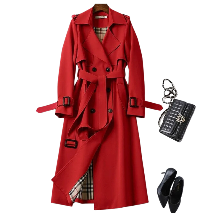 Elegancki damski płaszcz typu trench, lekki, o klasycznym i ponadczasowym kroju, idealny na każdą okazję.