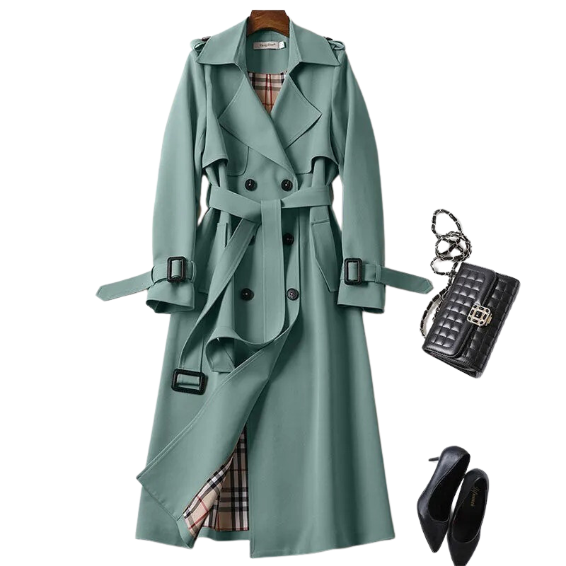 Elegancki damski płaszcz typu trench, lekki, o klasycznym i ponadczasowym kroju, idealny na każdą okazję.