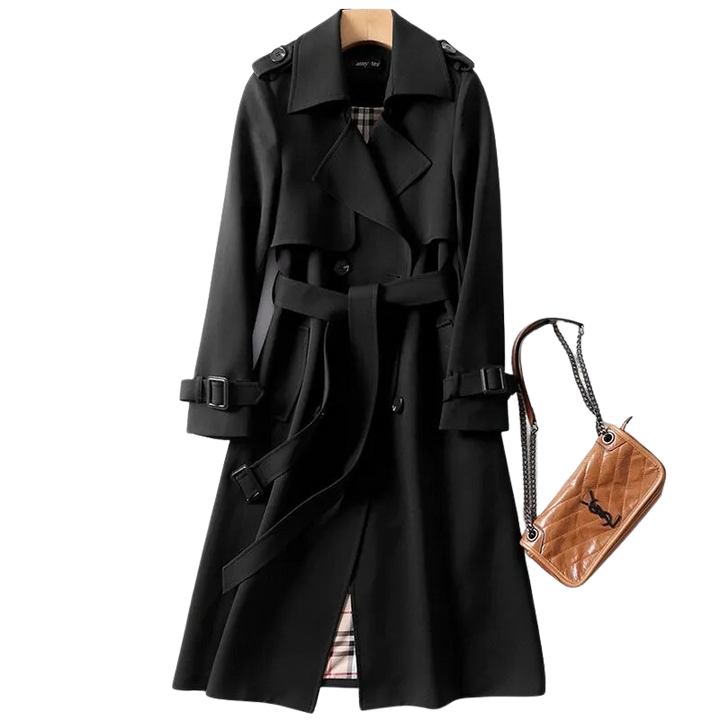 Elegancki damski płaszcz typu trench, lekki, o klasycznym i ponadczasowym kroju, idealny na każdą okazję.