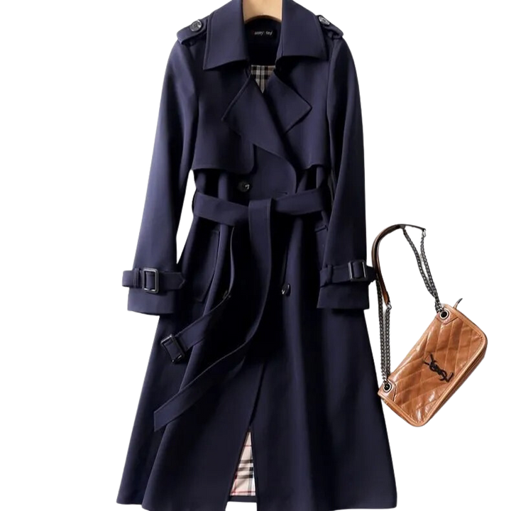 Elegancki damski płaszcz typu trench, lekki, o klasycznym i ponadczasowym kroju, idealny na każdą okazję.