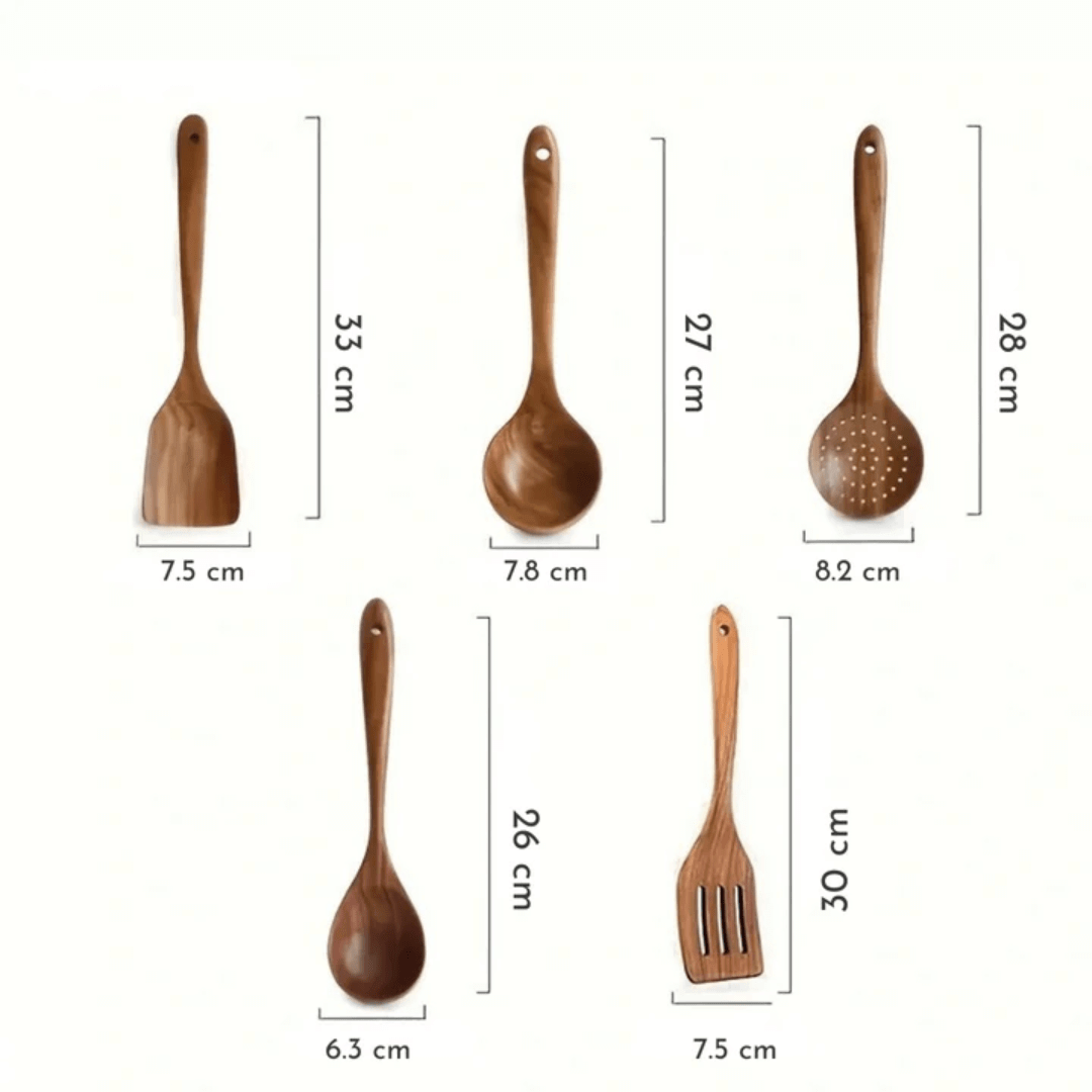 Drewniane przybory kuchenne, naturalne, eleganckie i trwałe, z ergonomicznym designem, idealne do każdej nowoczesnej kuchni.