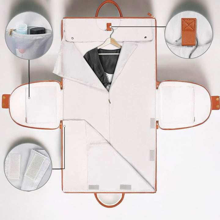 Kompaktowa walizka Smart Voyage z PU w kolorze beżowym, regulowany pasek na ramię, 30-35L, z bocznymi i przednimi kieszeniami.