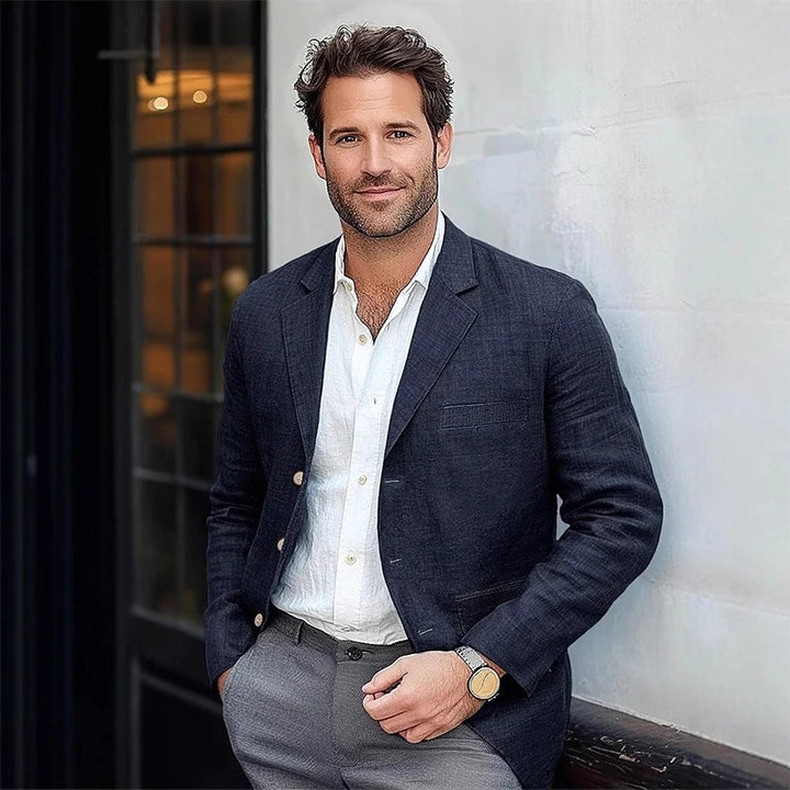 Męska Lekka Lniana Marynarka na Lato - Styl i Komfort