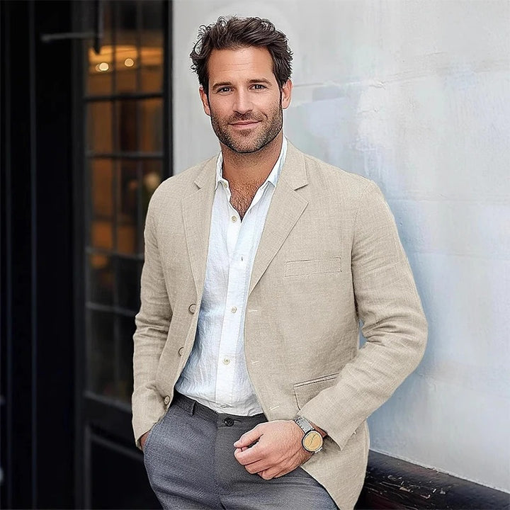 Męska Lekka Lniana Marynarka na Lato - Styl i Komfort