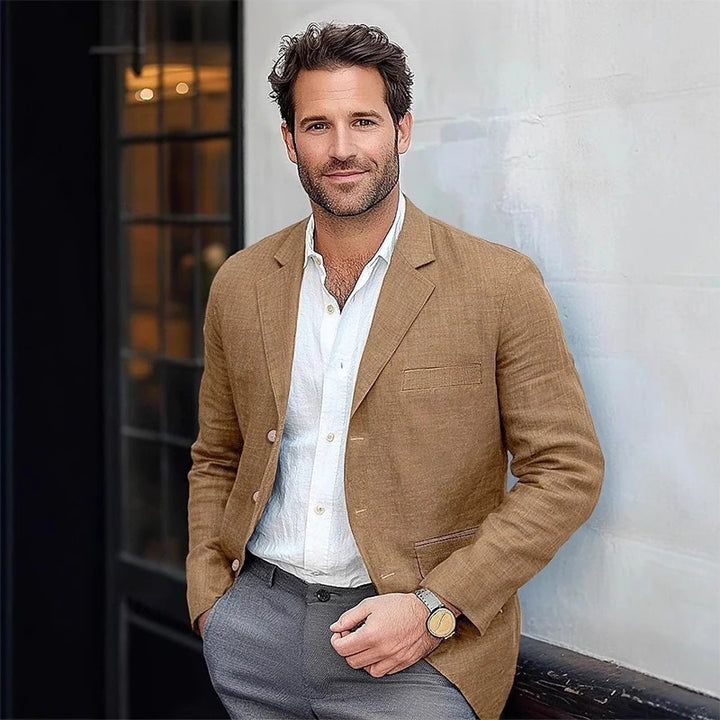 Męska Lekka Lniana Marynarka na Lato - Styl i Komfort