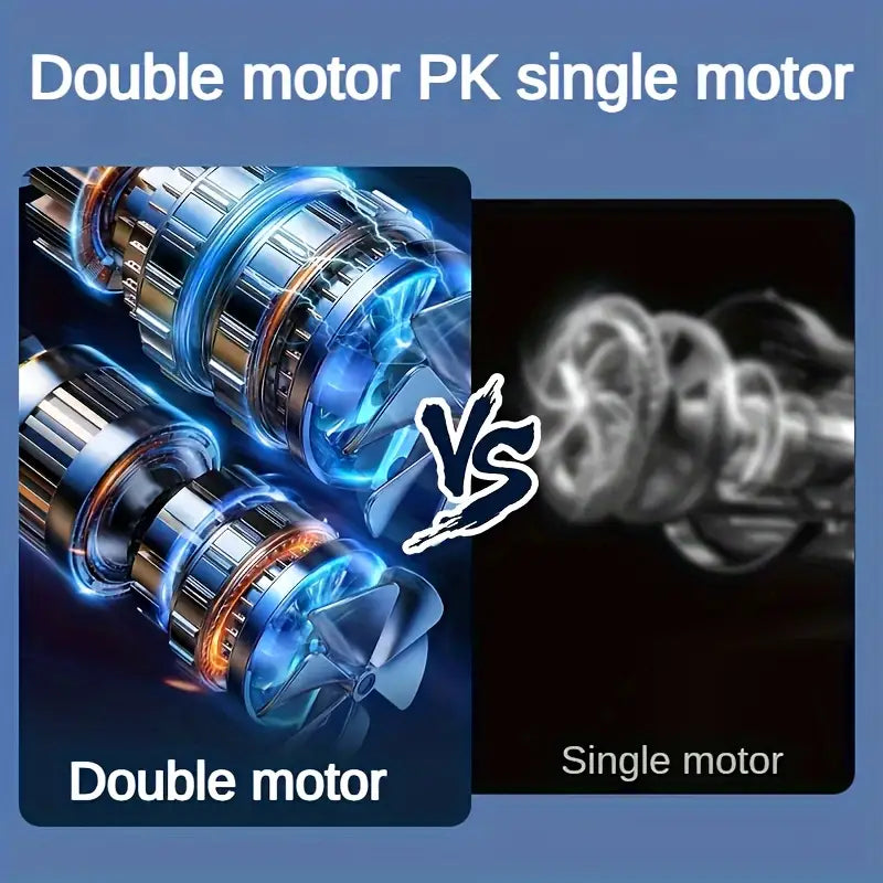 Przenośny kompaktowy wentylator klimatyzator z podwójnym silnikiem i ładowaniem USB, elegancki biały design, idealny w podróży.