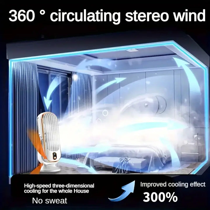 Przenośny kompaktowy wentylator klimatyzator z podwójnym silnikiem i ładowaniem USB, elegancki biały design, idealny w podróży.
