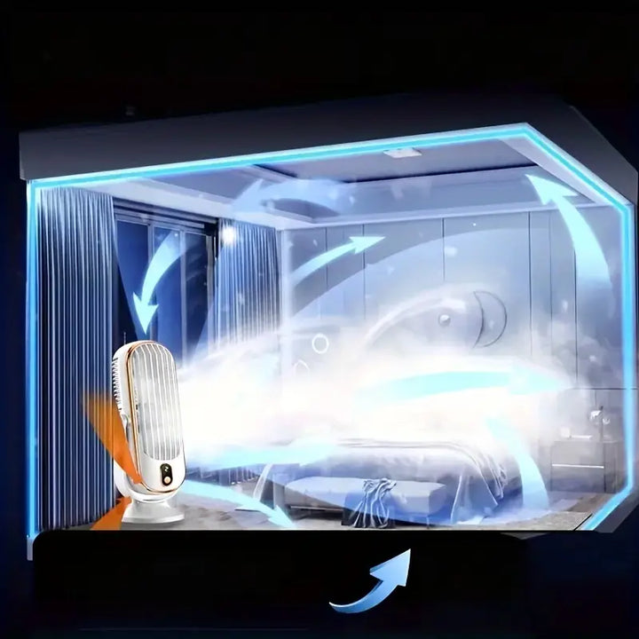 Przenośny kompaktowy wentylator klimatyzator z podwójnym silnikiem i ładowaniem USB, elegancki biały design, idealny w podróży.