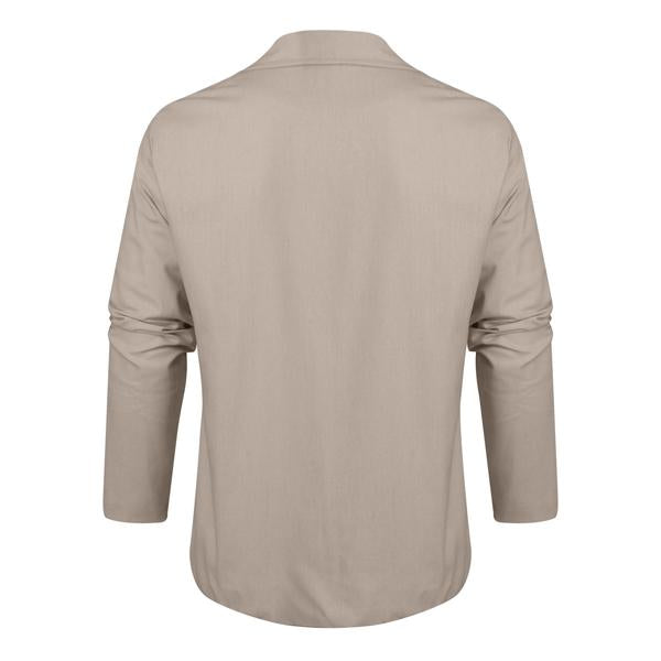 Elegancka męska kurtka z bawełny i lnu w kolorze khaki, ponadczasowy design, uniwersalna na formalne i codzienne okazje