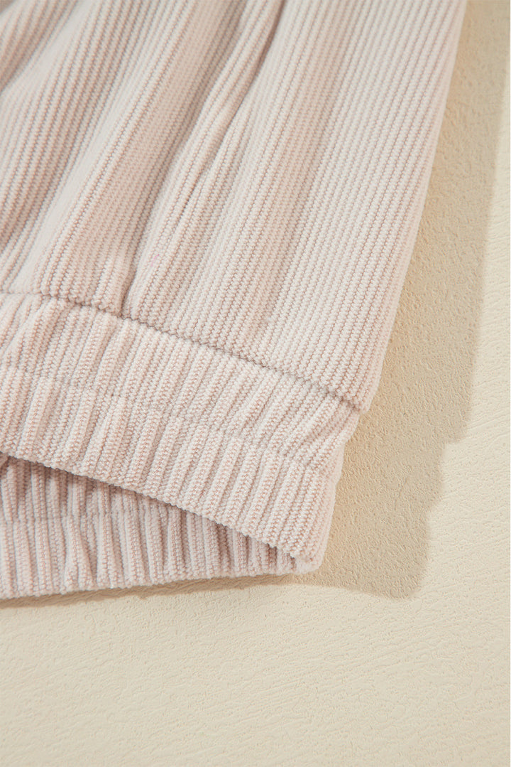 "Veste en velours côtelé beige avec capuche, style décontracté et élégant pour femmes, doux et parfait pour l'automne."