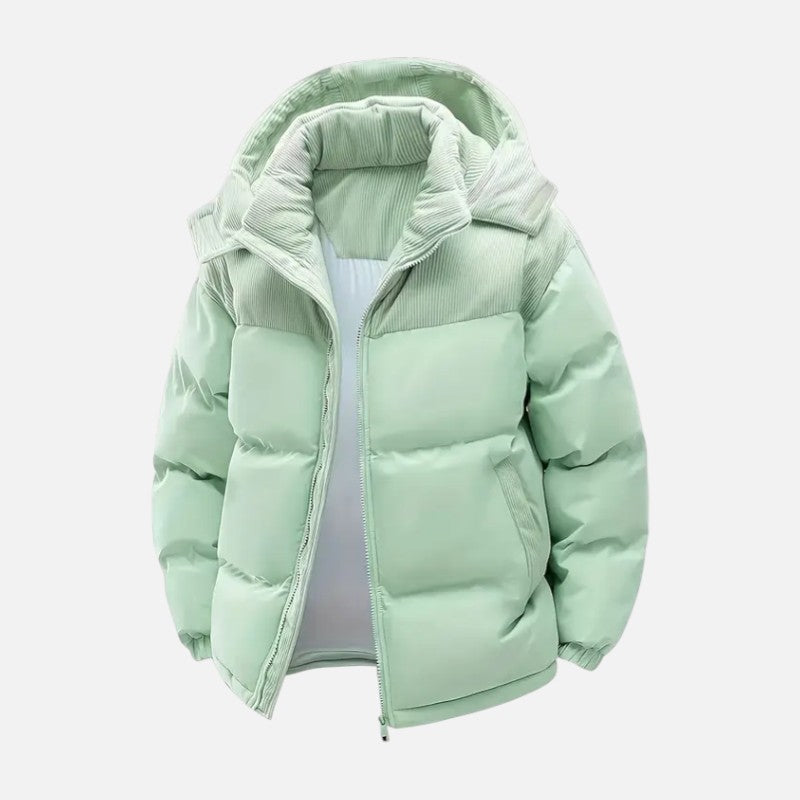 Garb zimowa, odpinany kaptur, bloki kolorów, unisex
